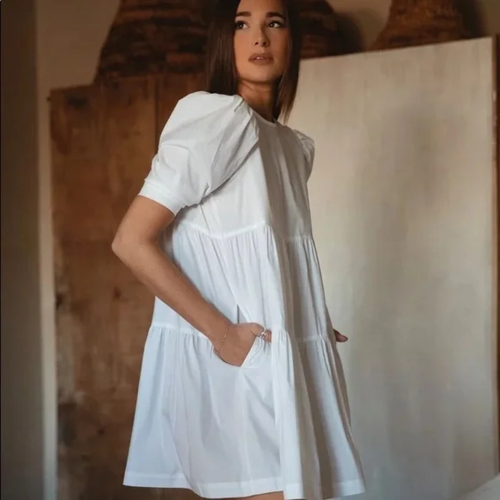 Danielle Bernstein Weworewhat White Poplin Puff Sleeve Dress